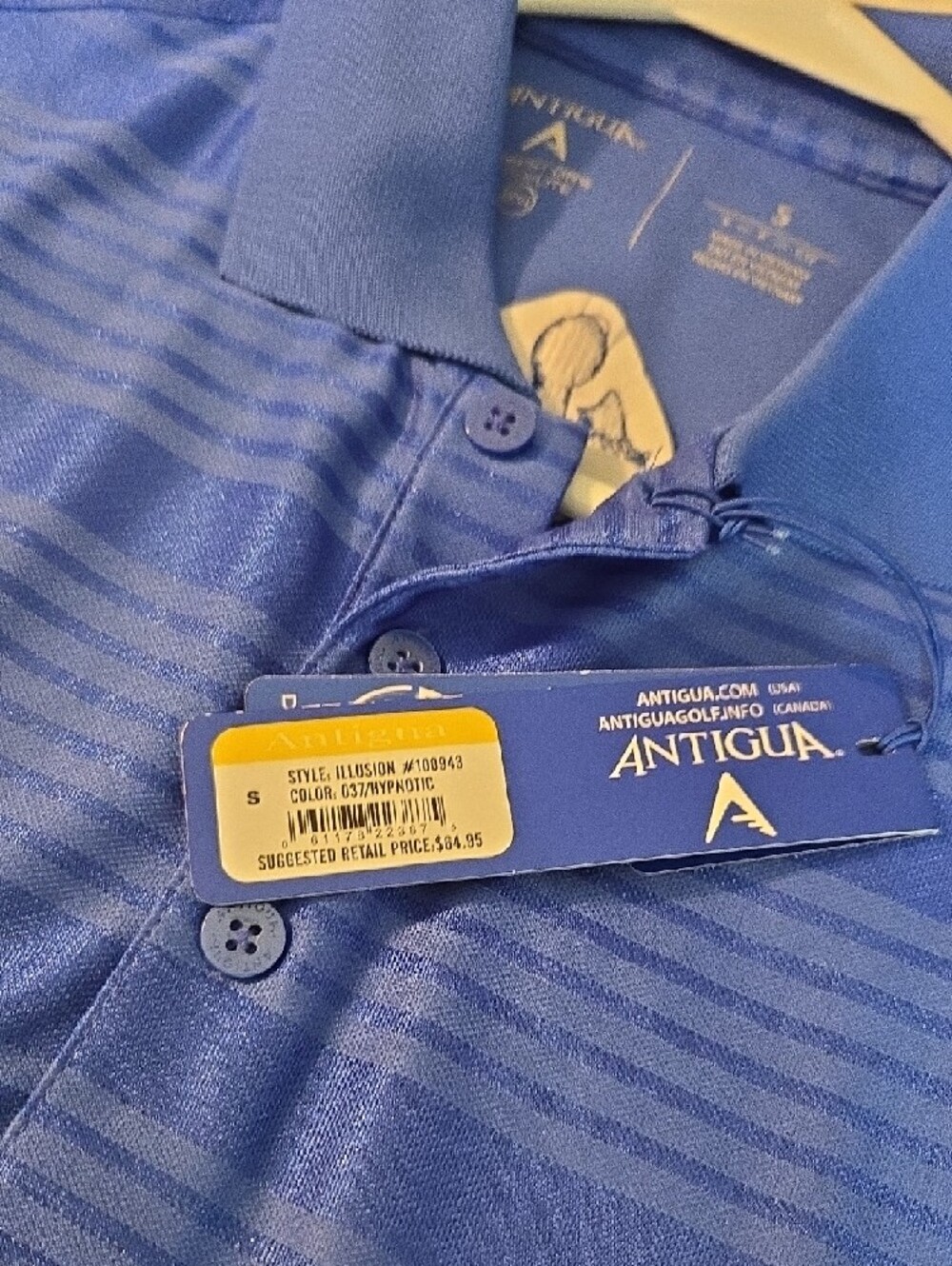 Antigua Nwt Blue Horizontal Stripe Golf Polo Short Sleeve Size Small - Picture 6 of 10